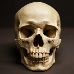 photograph of human skull, soft shadows