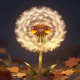 glowing dandelion plant monster, amber eyes, highly detailed, digital art, sharp focus, ambient lighting, autumn, trending on art station, anime art style