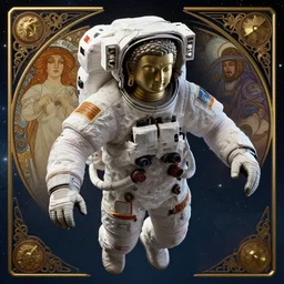 an ultradetailed matte portrait of a the buddah as an astronaut sage, drifting through space, intricate detail, cinematic, 8 k, cel shaded, unreal engine, art by artgerm and alphonse mucha, pixv