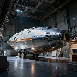 spaceship cargo bay, moody lighting. by zaha hadid and airbus, architectural photography, 8 k, realistic lighting, reflections, bloom, hyperdetailed environment, pbr materials.