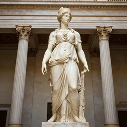 a giant greek statue of a woman in palace