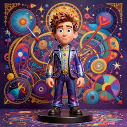 Wassily Kandinsky Noel Fielding as a Pixar figurine, vibrant, hyperrealistic, Maximalism, mystical, ornate, Intricate