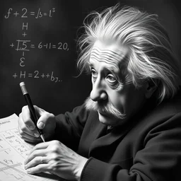 albert einstein writes the mathematical formula, photo realism, trending on artstation