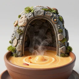 hey there's a portal in my soup! 3d render, unreal engine 5, artstation award winner, ray tracing rendering, fantasy