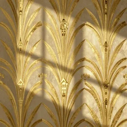 symmetry, repeating pattern gold plant wall paper. art deco