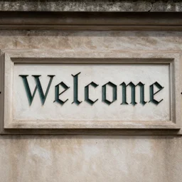 an inscription with the words welcome in the gothic style