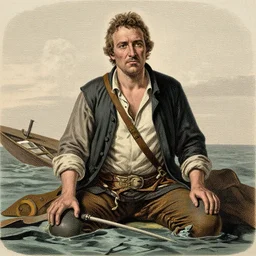 guy fieri as a shipwreck survivor, 1 8 0 0 s color engraving by paul revere