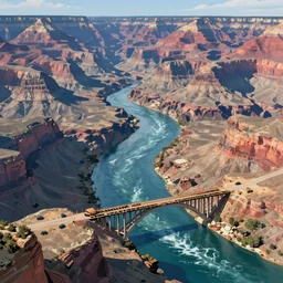 concept art painting of a wide grand canyon with ocean inside, giant river, with unfinished bridge under construction, realistic, detailed, cel shaded, in the style of makoto shinkai and greg rutkowski and james gurney