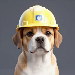 dog wearing a hard hat, logo,