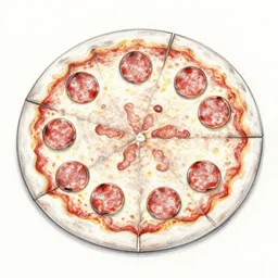 a rough pencil sketch of the anatomy of a pepperoni pizza