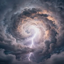 cloud vortex, storm, symmetric, spiral, volumetric clouds, fog, lightning, vibrant realflow smoke rendered in houdini, photorealistic, intricate, soft lighting, glowing clouds, high quality 4 k trending on artstation, made by zak katara