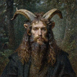photorealistic portrait of horned god Pan in the forest by Bouguereau