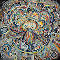 painting of an Atomic explosion visible from space, colourful explosion, vivid colours, matte black paper, ultra detailed, wide shot, 4k, stylized, circular planet