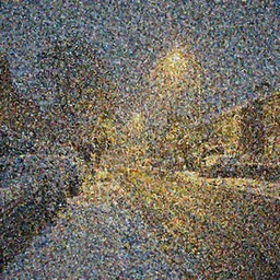 blizzard on a snowy night on a British suburban street, 2006, yellow street lights in the background