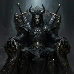 Lord from hell on the throne, black eyes, swords, evil face, league of legends wallpapers, piotr jablonski, greg rutkowski
