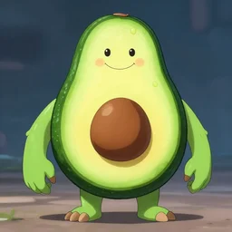 avocado monster, humanoid figure, anime style
