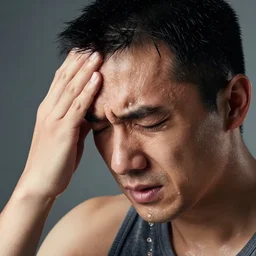 stock photo of man sweat pouring off forehead uncontrollably stressed
