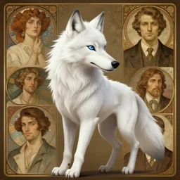 female anthropomorphic wolf character with white fur. Renowned character illustration by greg rutkowski, thomas kindkade, alphonse mucha, loish, norman rockwell. Trending on artstation 4k. Highly detailed. Digital art.