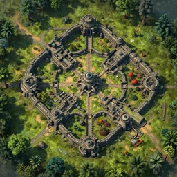 zoomed in rts fortress game map based on deadspace meets farcry 5. lush environment, colorful realism, unreal engine 5, edge of tomorrow technology