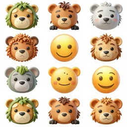 funny jungle animals emoji collection, ArtStation, sharp focus, 4k