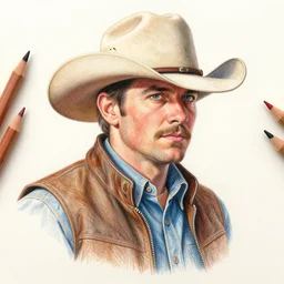 Colored pencil art on paper, Cowboy, highly detailed, artstation, MasterPiece, Award-Winning, Caran d'Ache Luminance