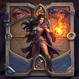 CLOSED EYES!!!!! Hearthstone official professional art. A sorceress, wearing a robe casting a fire ball. Insanely coherent physical body parts (face, arms, legs, hair, eyes, pupil, eye white). Full body realistic, sharp focus, 8k high definition, insanely detailed, intricate, elegant, smooth, sharp focus, illustration, ArtStation