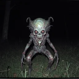 photograph of a friendly lovecraftian abomination caught on midnight trail cam, grainy horror found footage
