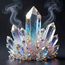 crystals, raytraced, octane render, beautiful hdr 8 k, realistic, detailed, intricate, glistening, colorful, iridescent smoke, light dispersion effect, diamond colorful crystals, dark background wallpaper