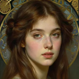 beautiful young woman detailed realistic face portrait by krenz cushart maxfield parrish and jean delville, art nouveau, symbolist, visionary, pre - raphaelite