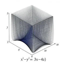 a scanned in photo of a projected onto the complex plane 3 d plot, dense function plot of ( x ^ 2 - y ^ 2 ) = ( 3 x - 4 z )