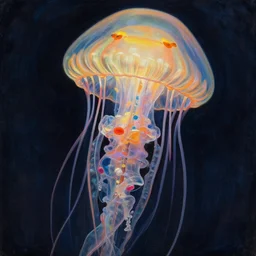 Big Jellyfish. Extremely high detail, details, realistic, masterpiece, colorful. Painting by Arthur Rackham, Eugene de Blaas, Frederic Leighton