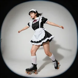 french maid skating, fisheye lens