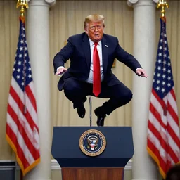 donald trump levitating in the air at a press conference photograph f 2. 8 3 5 mm