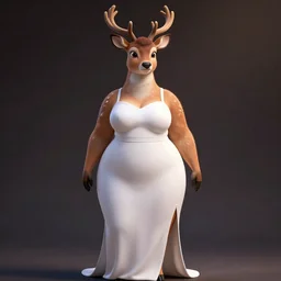 photo realistic portrait, tall, slightly fat, sexy, anthropomorphic deer female, in a long white dress, stunning, 3 d render, inspired art by zootopia, highly detailed attributes and atmosphere, dim volumetric cinematic lighting,