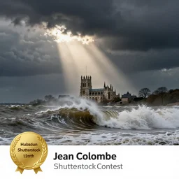 canterbury in the middle of a massive wave, a stock photo by jean colombe, shutterstock contest winner, symbolism, stockphoto, stock photo, ominous vibe