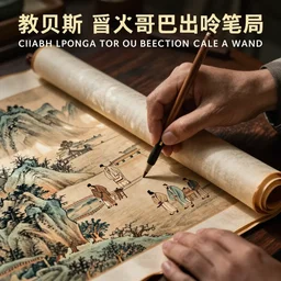 the Chinese handsroll painting of scholars in mountains,ancient ,by Li Sixun and Wu Daozi