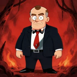 scary cartoon, yeltsin in hell, frame from the cartoon in color, drawing in good quality