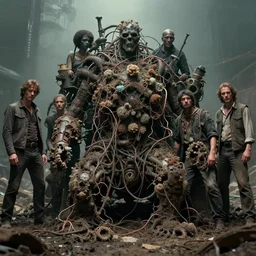 movie still of filth machine, dirty, fungal infection wires, desolate dystopian by jack kirby, jack gaughan, virgil finlay, alberto bontempi, shigeru komatsuzaki, wayne d barlowe, alex ross, enric torres, simon bisley & boris vallejo, alex ross, enric torres, hyper realism, cinematical, narrative light, muted colors
