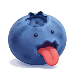 a talking blueberry with a big red tongue