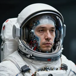 portrait of a future cosmonaut with helmet having cybernetics and wirings, realistic, 8 k, extremely detailed, cgi, trending on artstation, hyper - realistic render, by greg rutkowski