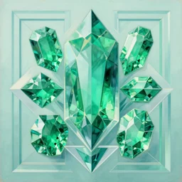 an art deco painting of emeralds, by joseph stella, synthwave, behance contest winner, crystal cubism, digital illustration