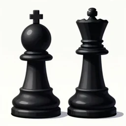 a digital art comic book illustration of a humanoid black chess pawn on the left side attacking a humanoid white chess king on the right. trending on artstation. action scene
