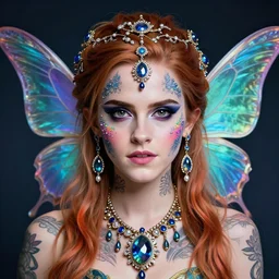 portrait of rgb fairy, symmetric, facepaint facepaint facepaint, intricate jewelry, trending on artstation 4 k, high quality, in the style of karol bak and tom bagshaw, bust with face of emma watson, tattoos