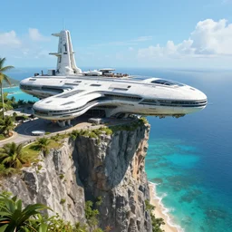 big scifi military base perched on a cliff overlooking a magnificient bay by jama jurabaev and pablo carpio, photo award winning, wildlife photographer of the year, phm grant