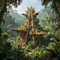 timber megastructure in the middle of the jungle, concept art