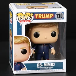 product still of Donald Trump funko pop with box, 85mm f1.8