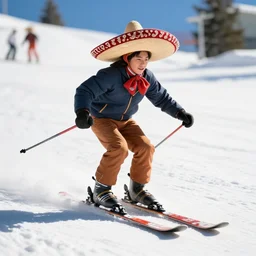 sausage skiing wearing a sombrero