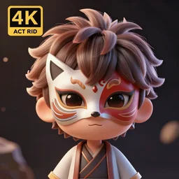 3D render of a cute anime boy wearing a detailed mask, fantasy artwork, fluffy hair, mid-shot, award winning, hyper detailed, very very very beautiful, studio lighting, artstation, unreal engine, unreal 5, 4k, octane renderer