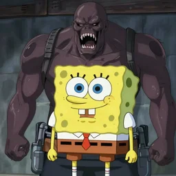 anime of spongebob as a scary titan in attack on titan, in the style of attack on titan