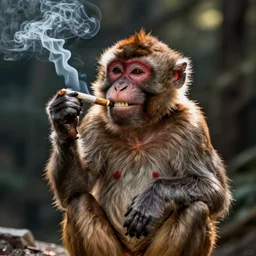 photography of a happy monkey smoking a joint, smoke, cinestill 800t,